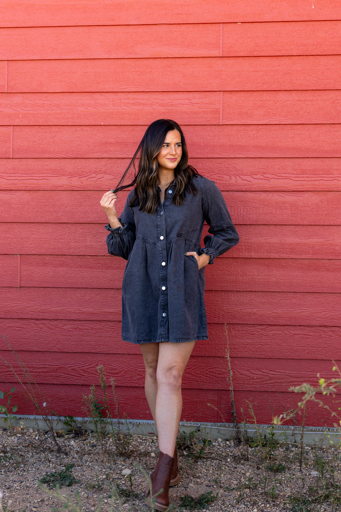 Catalina Washed Denim Dress | Black