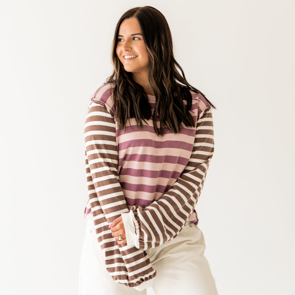 
                      
                        Sawyer Stripe Tee | Plum
                      
                    