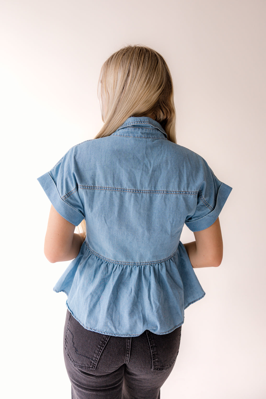 Jenny Button Down Babydoll Top | Washed Denim