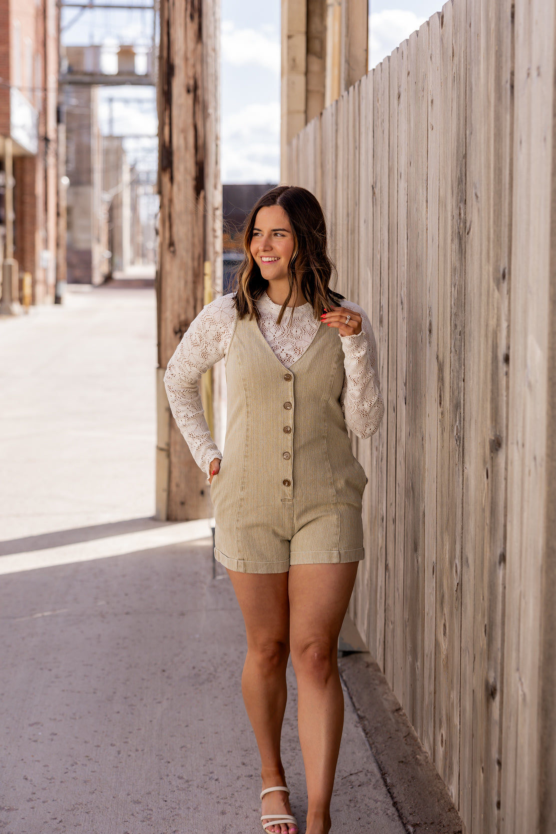 Blakely Button Down Romper | Faded Olive