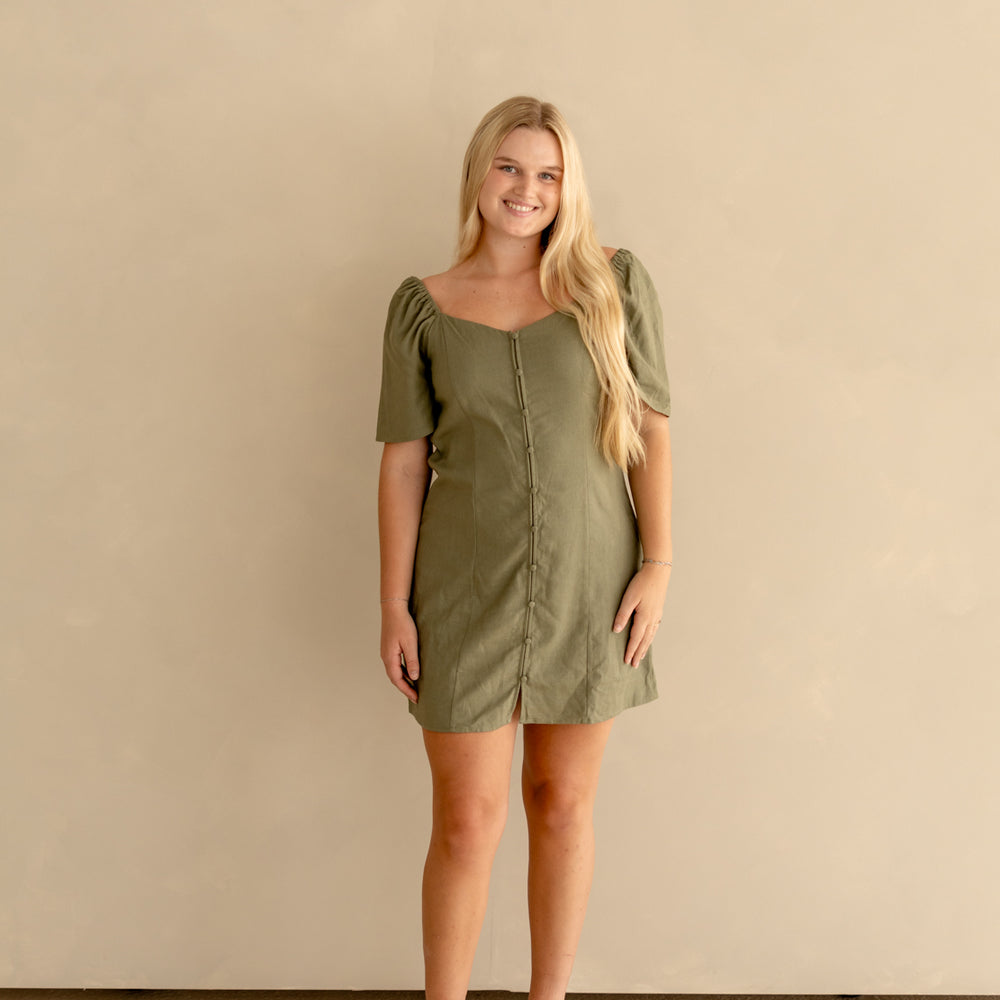 Maddie Linen Mini Dress | Olive