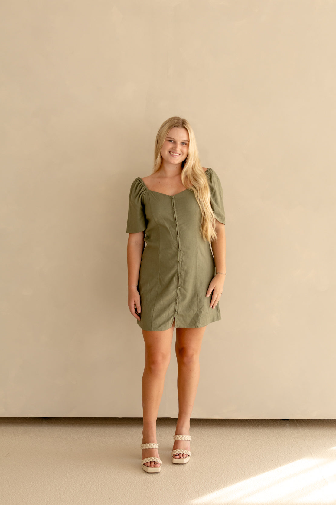 Maddie Linen Mini Dress | Olive