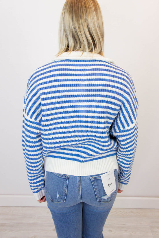 Maddox Half Zip Striped Sweater | Blue
