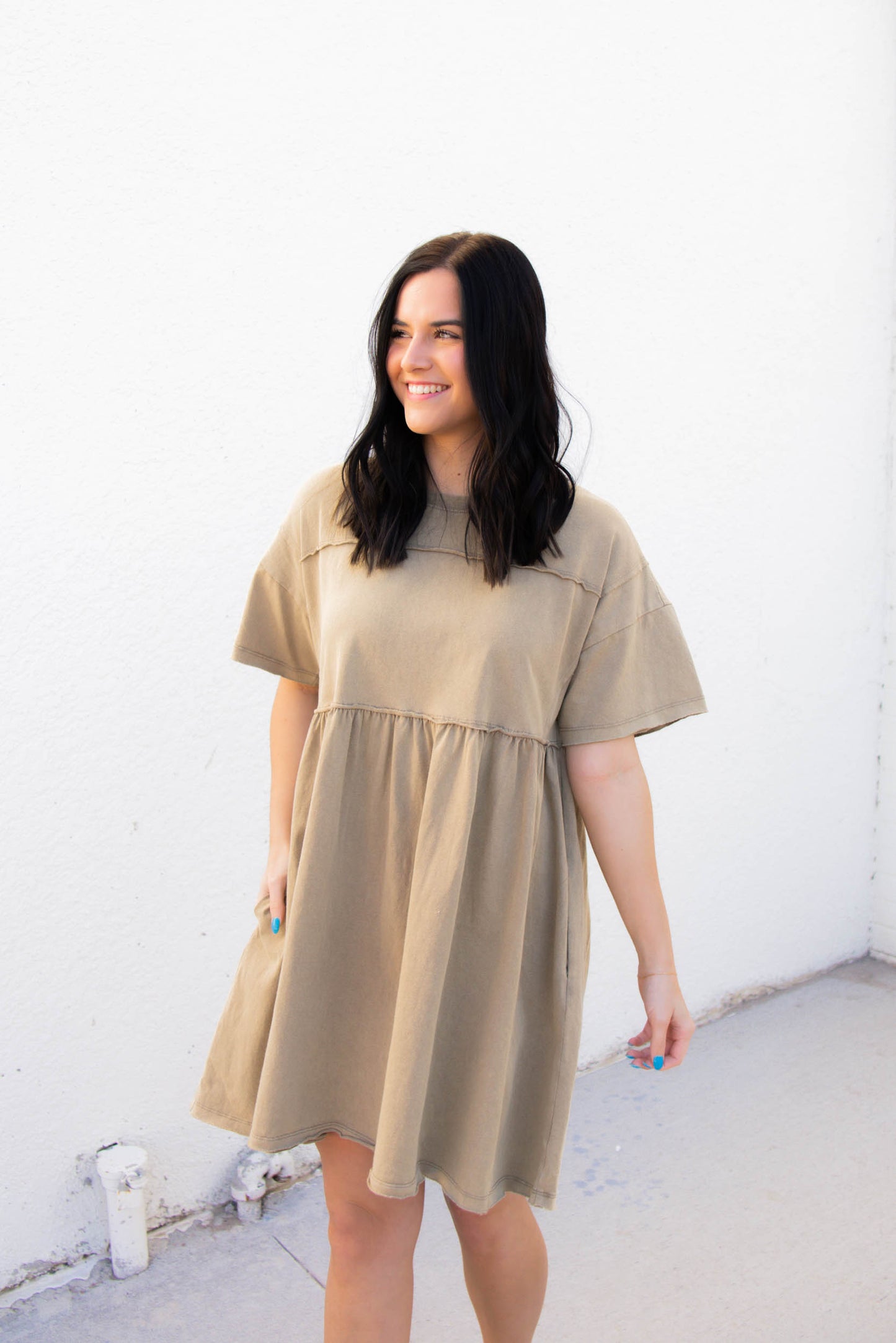 Kenzie Mineral Wash T-Shirt Dress | Olive Grey