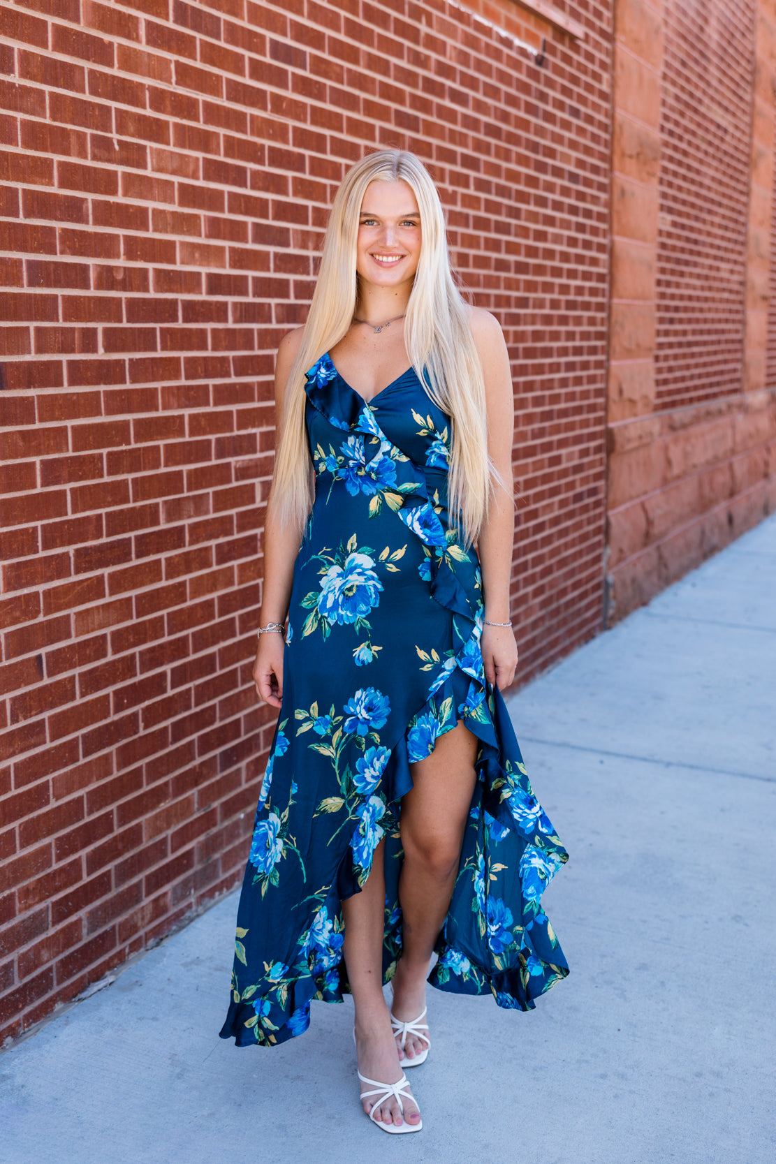 Rebecca Ruffled Floral Maxi Dress | Insignia Blue