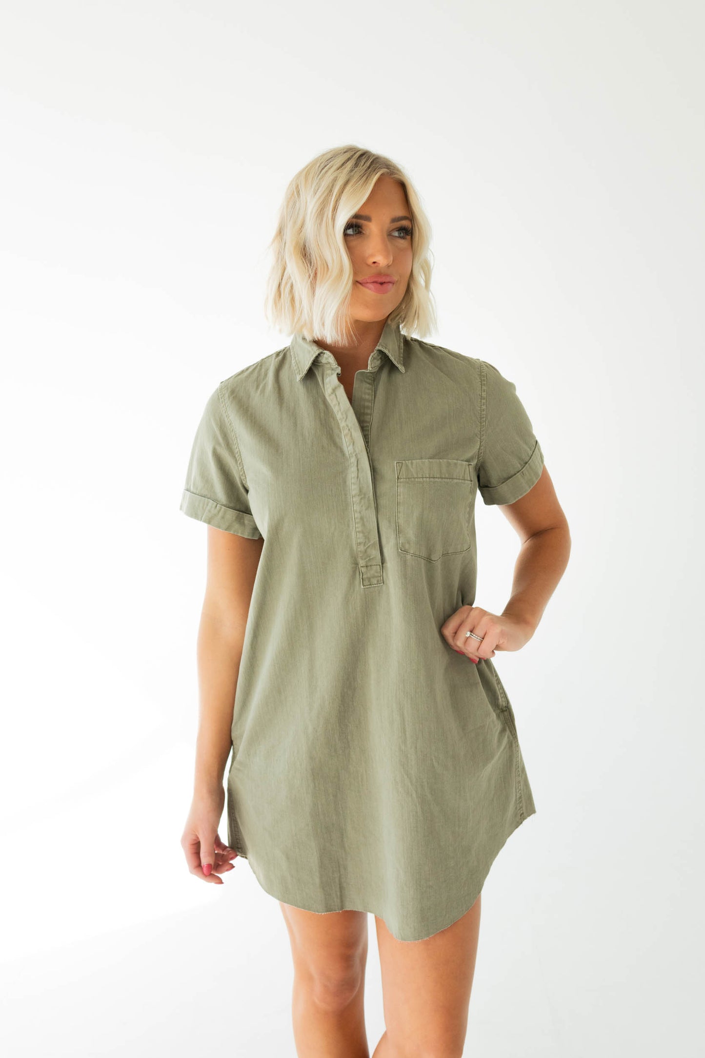 Nori Short Sleeve Shirt Dress | Washed Olive