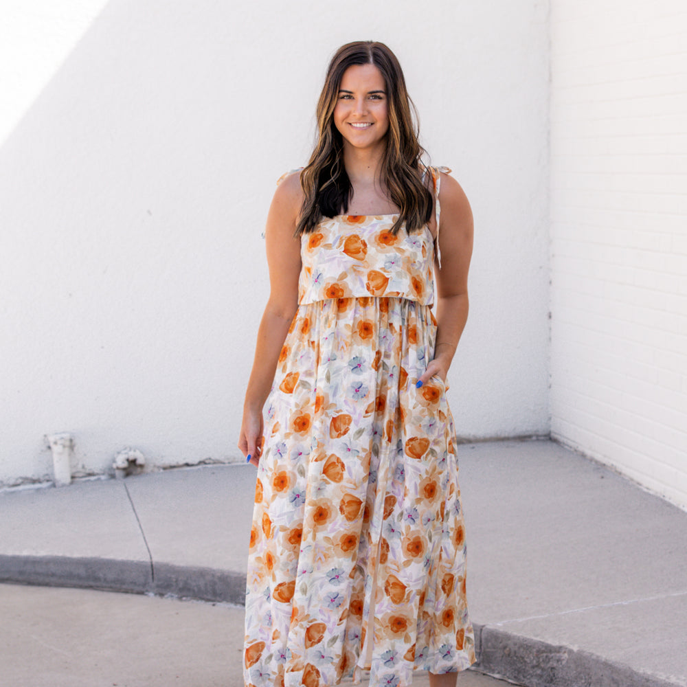 Emmy Floral Midi Dress | Orange Multi