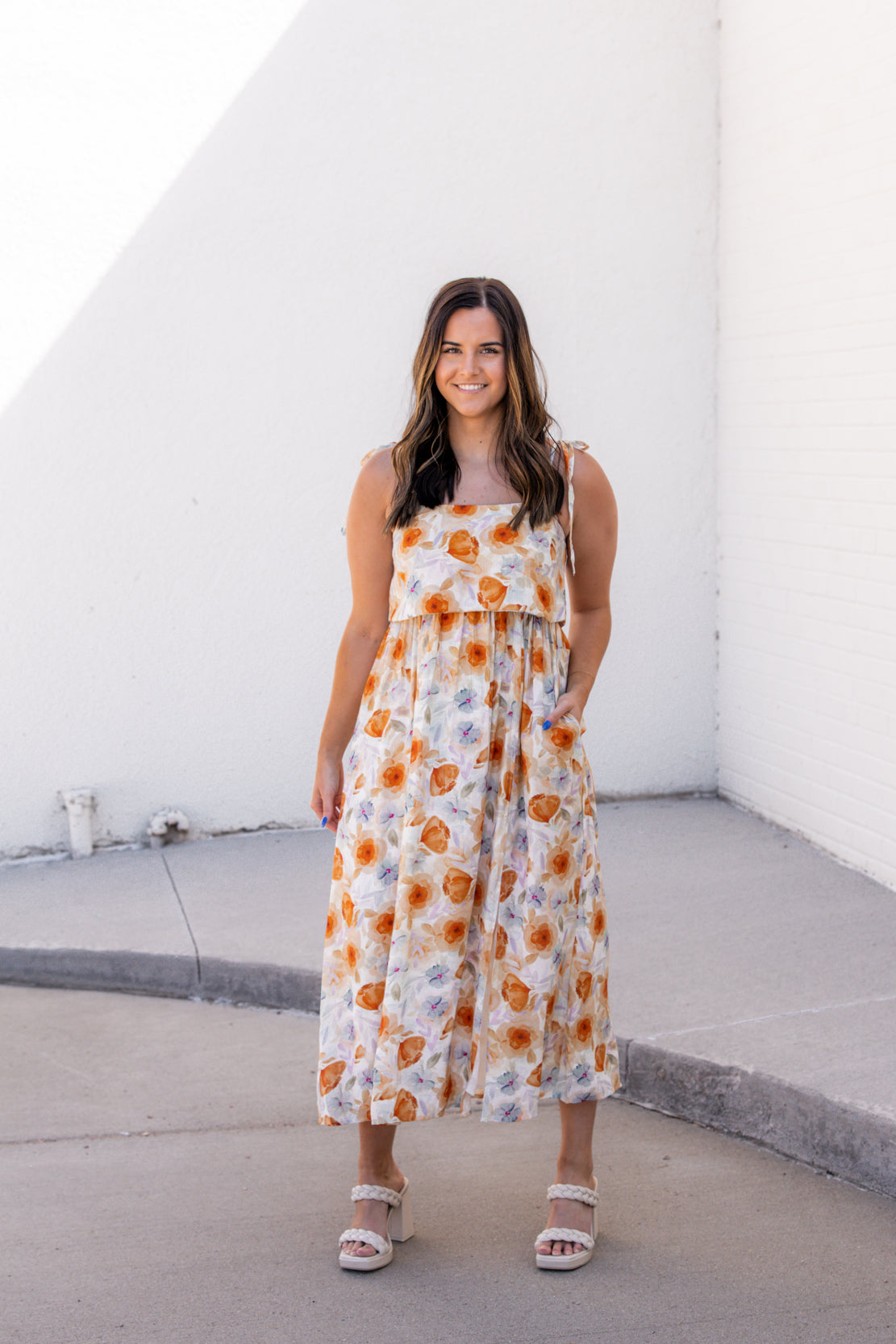 Emmy Floral Midi Dress | Orange Multi