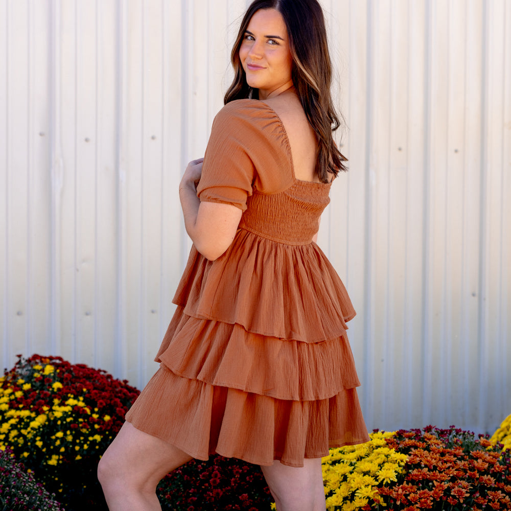 
                      
                        Demi Puff Sleeve Mini Dress | Camel
                      
                    