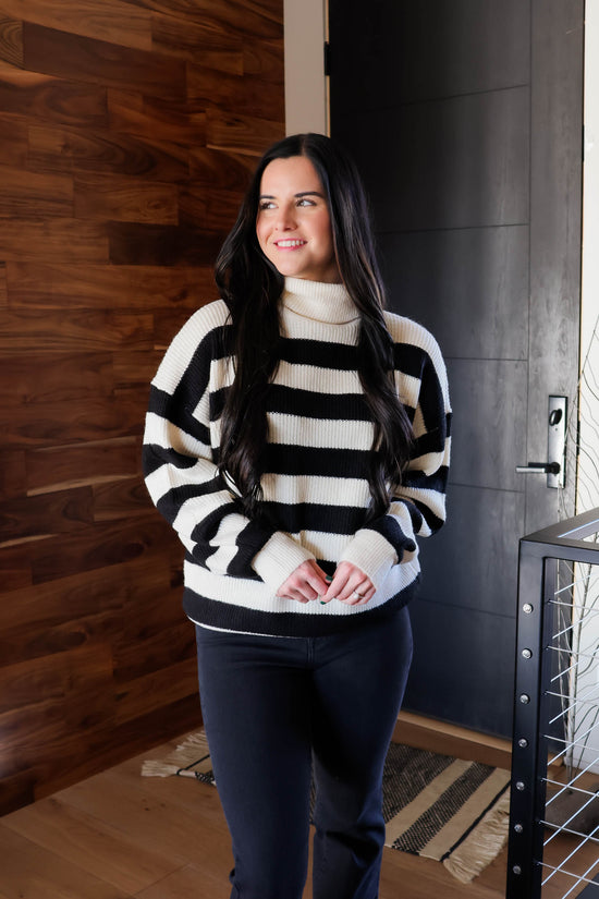 Tammy Striped Knit Sweater | Black/Cream