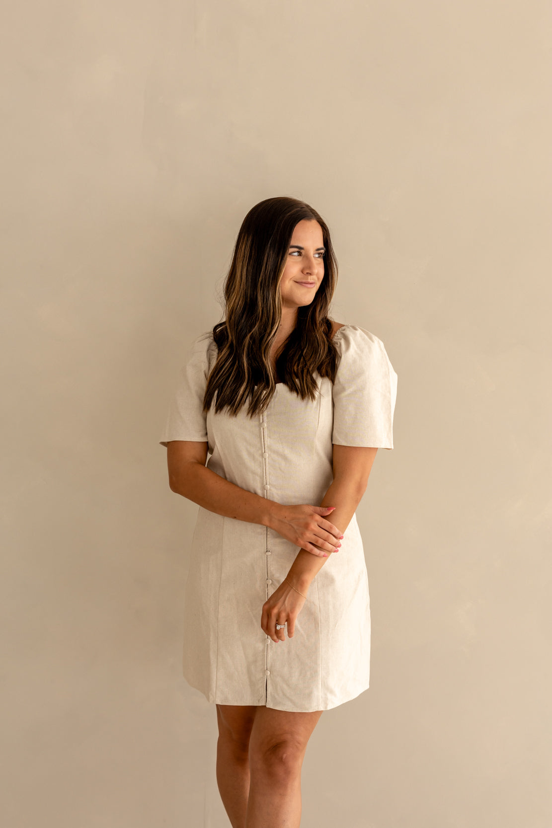 Maddie Linen Mini Dress | Oatmeal