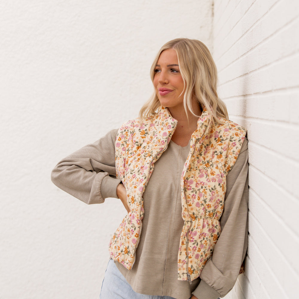 
                      
                        Layne Floral Puffer Vest | Cream Multi
                      
                    