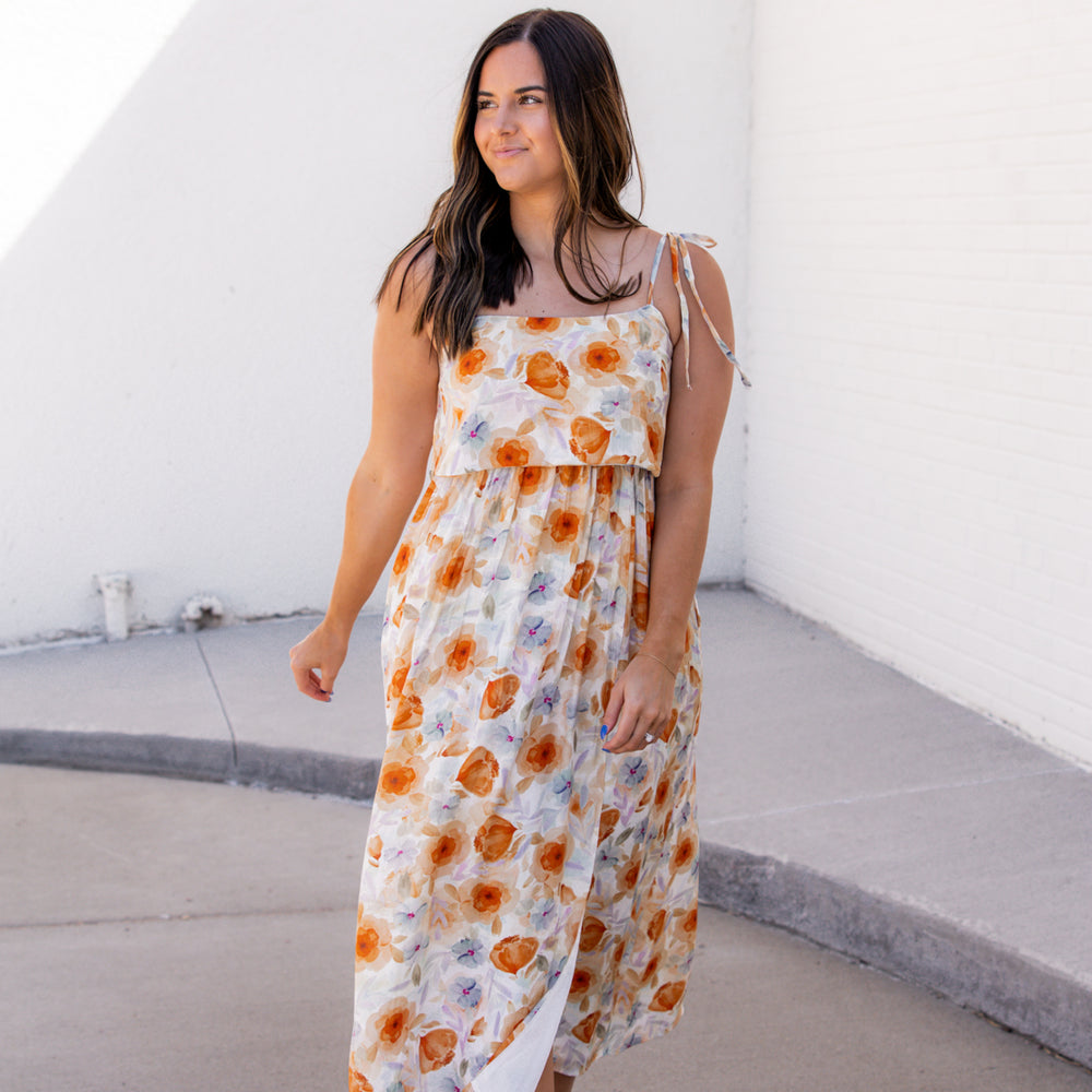 Emmy Floral Midi Dress | Orange Multi