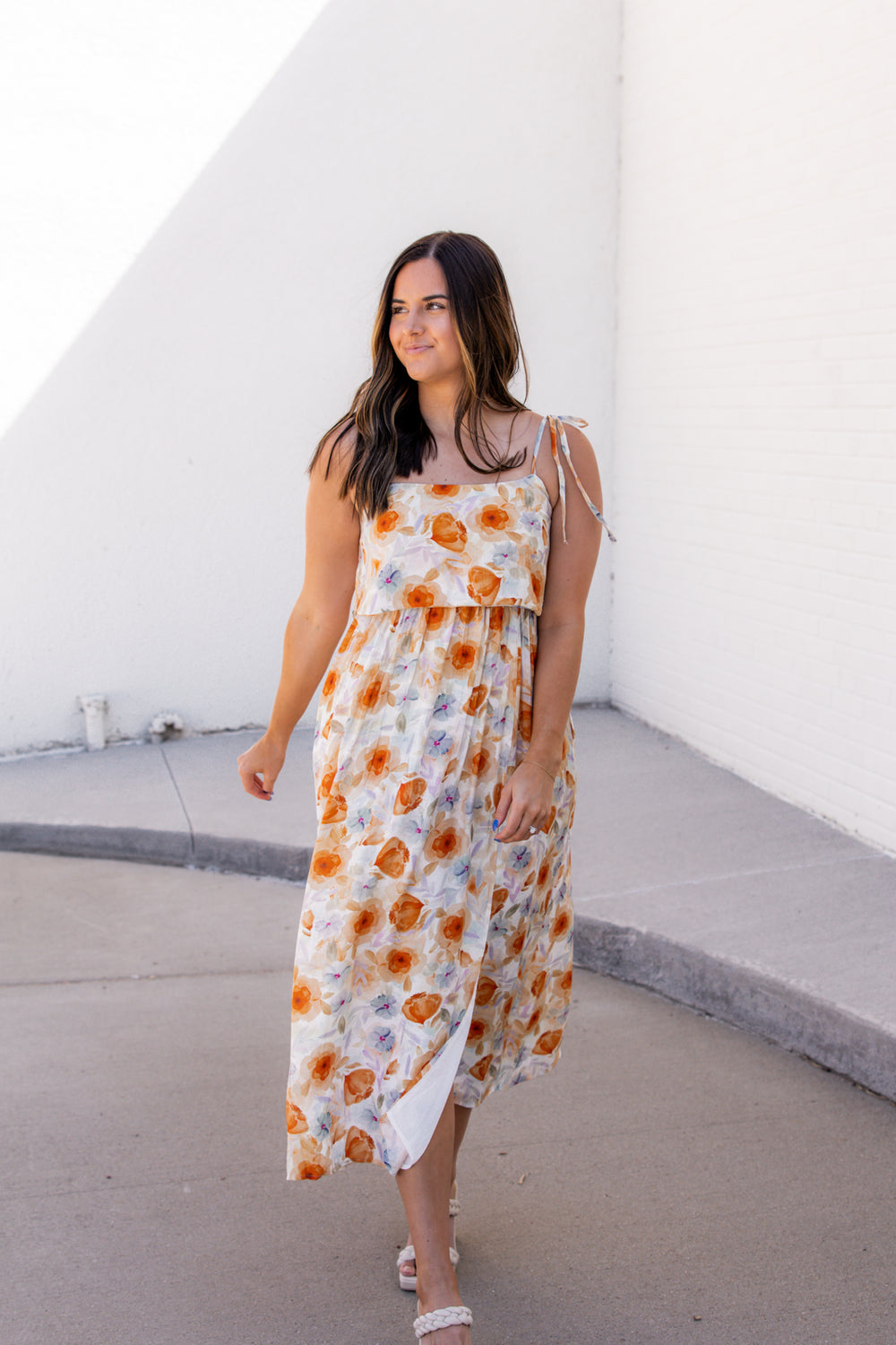 Emmy Floral Midi Dress | Orange Multi