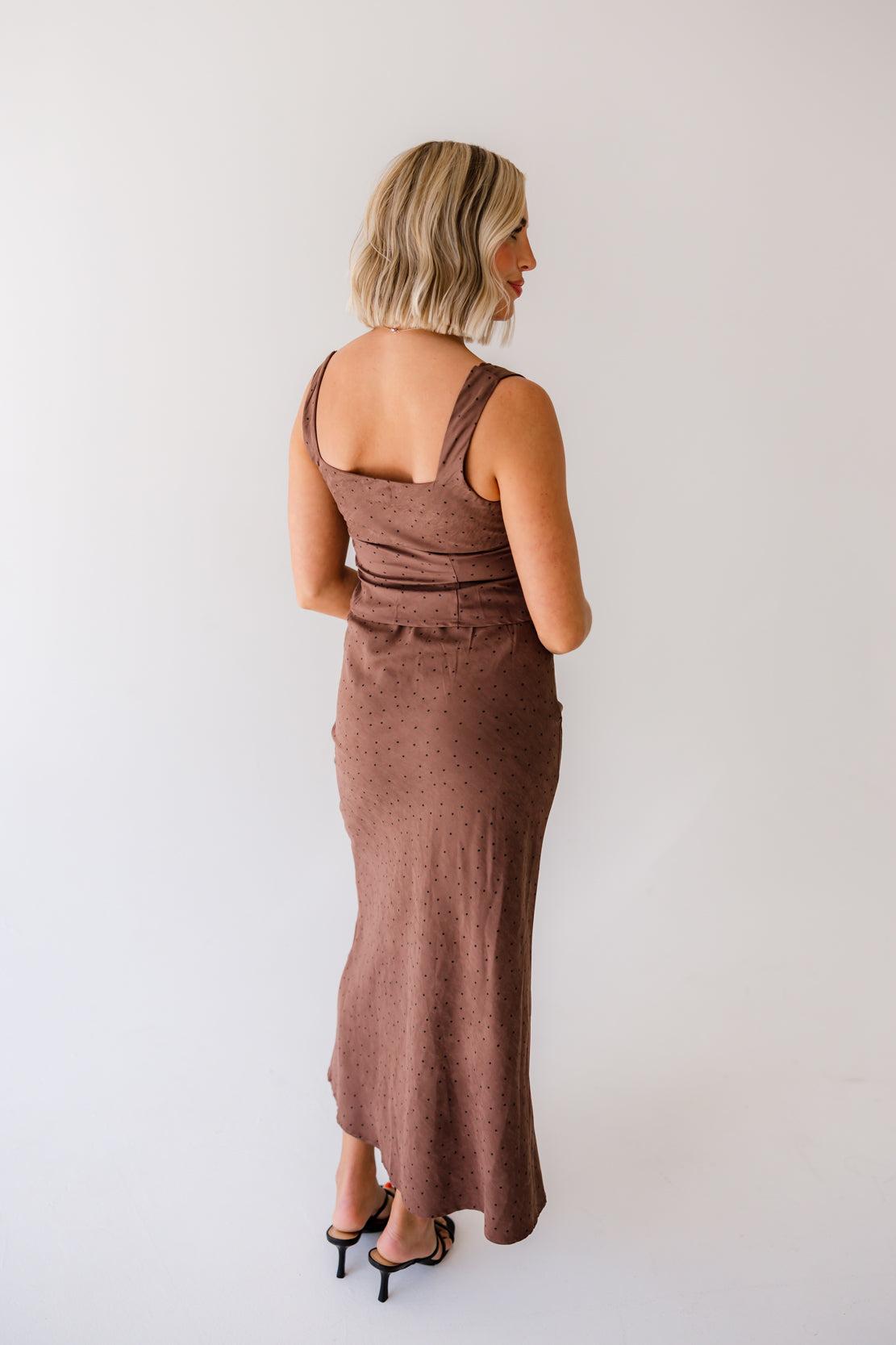 Rory Polka Dot Midi Skirt Set | Brown
