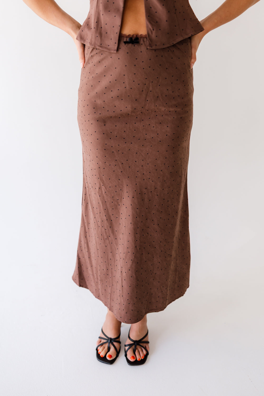 Rory Polka Dot Midi Skirt Set | Brown
