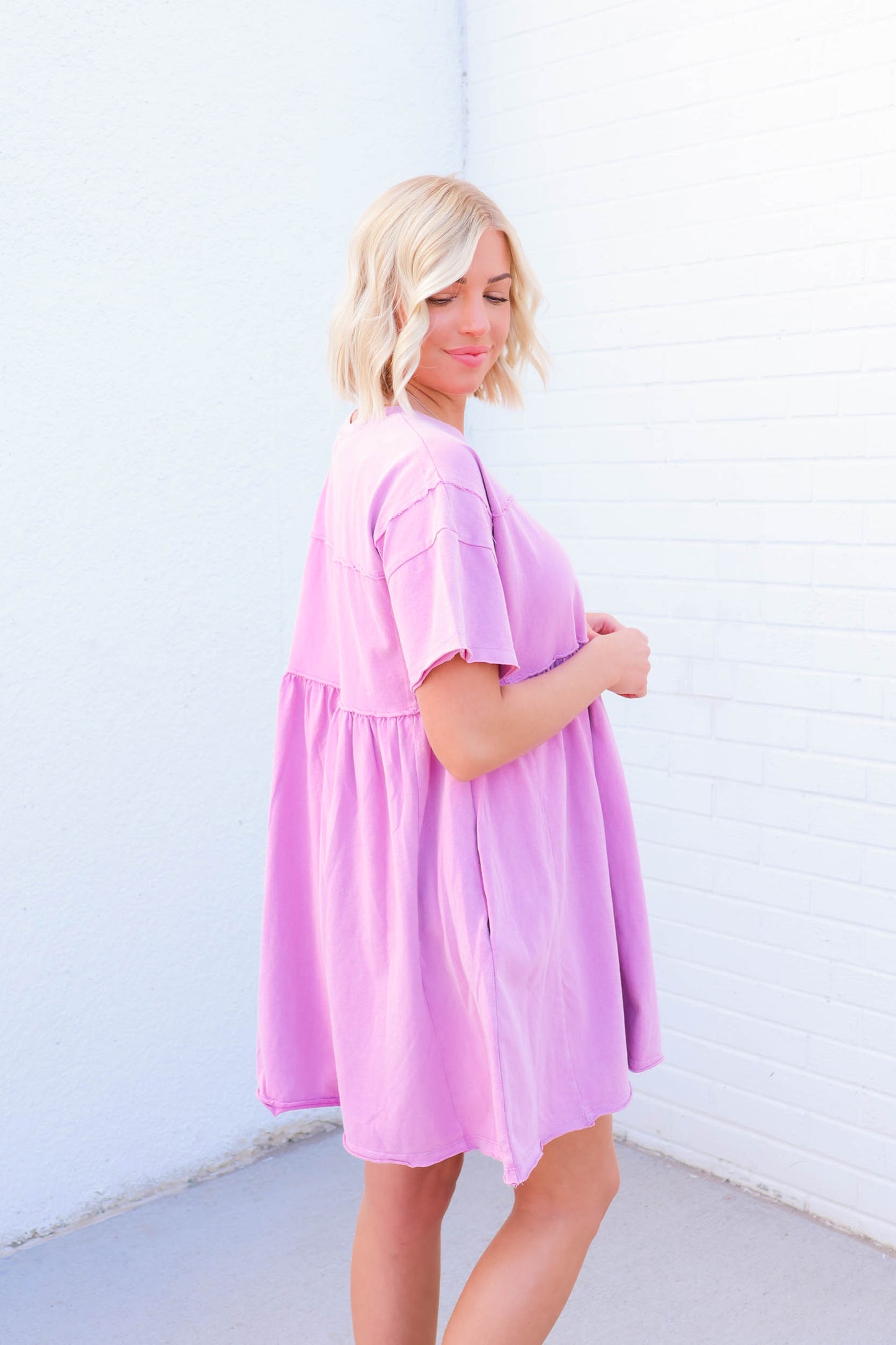 Kenzie Mineral Wash T-Shirt Dress | Lilac