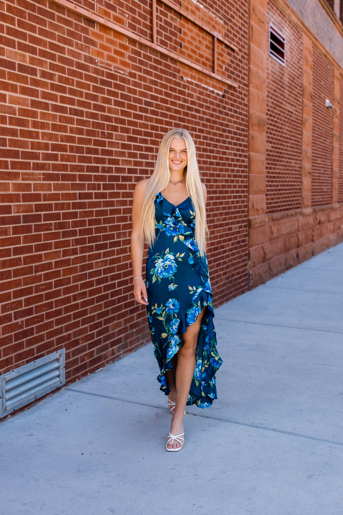 Rebecca Ruffled Floral Maxi Dress | Insignia Blue