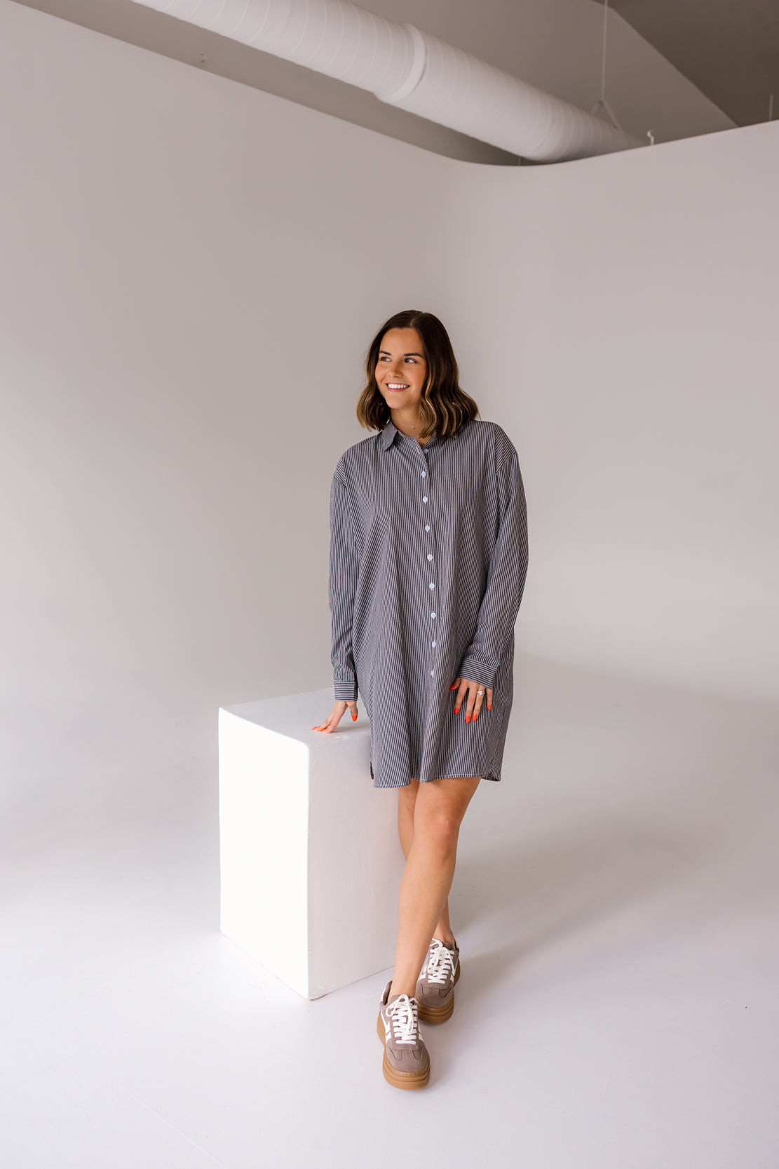 Jackie Oversized Striped Shirt Dress | Charcoal