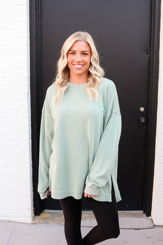 Load image into Gallery viewer, Avery Mineral Wash Crewneck | Sage
