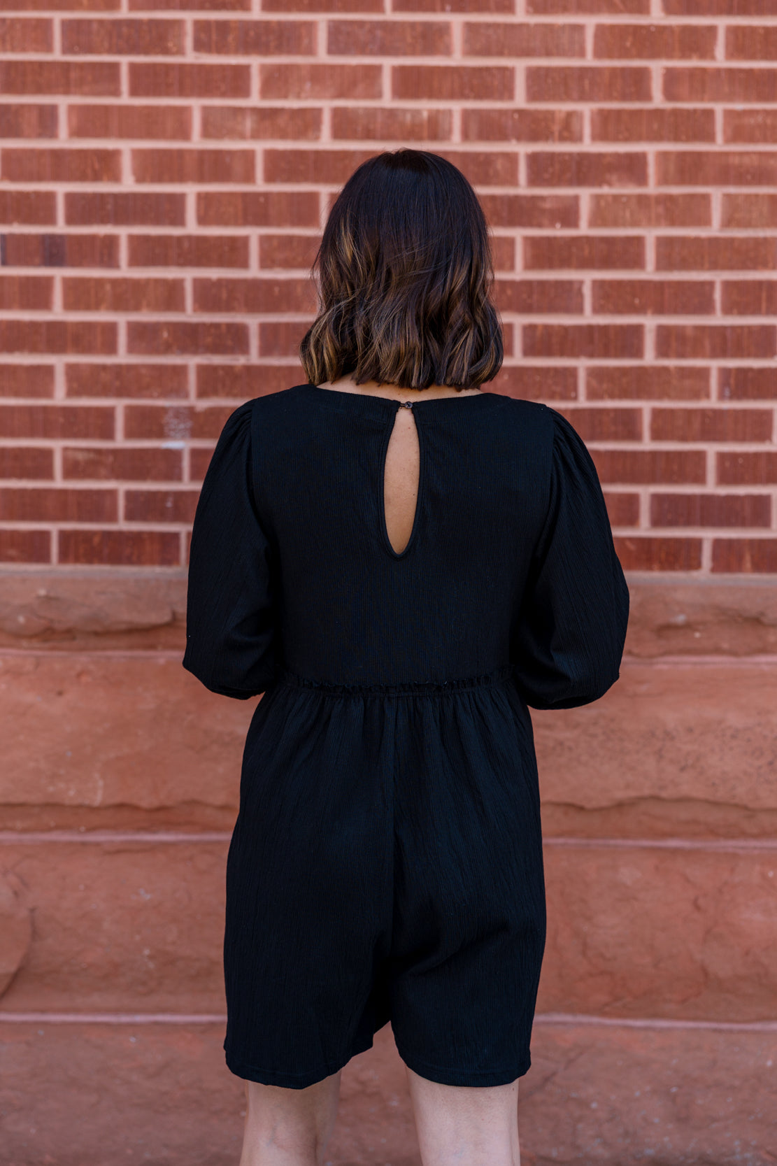 Ally Crinkle Knit Romper | Black