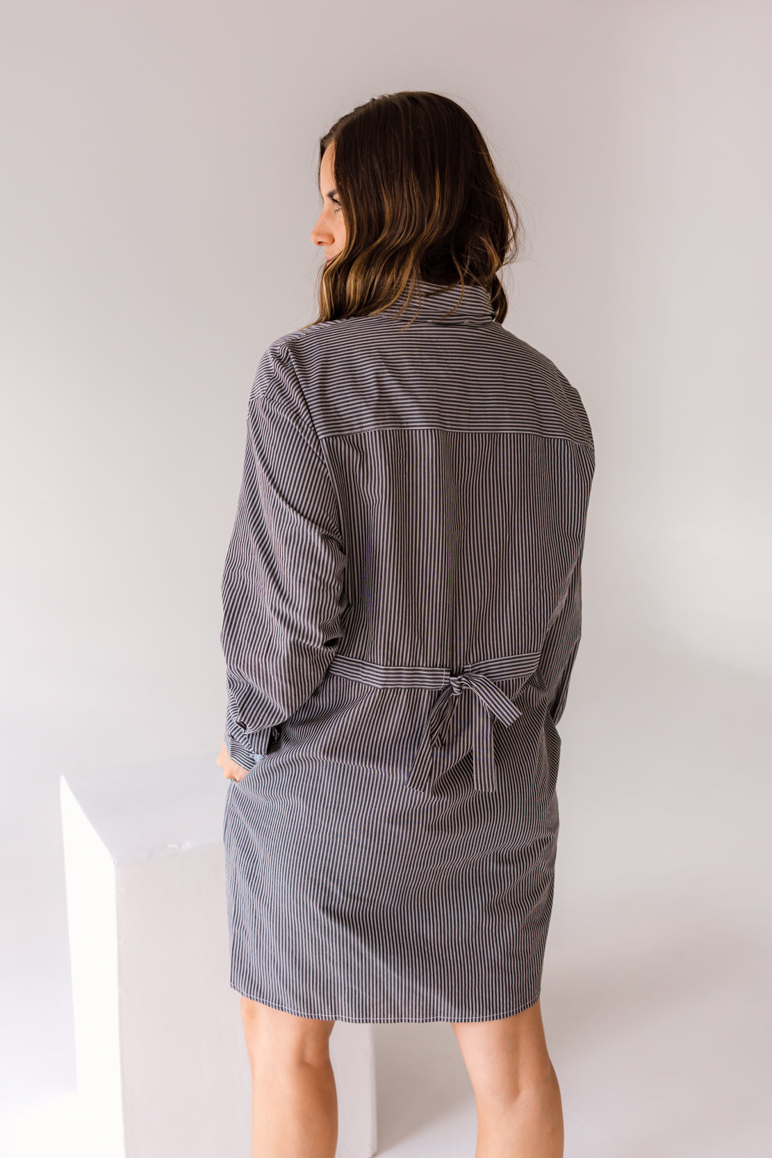 Jackie Oversized Striped Shirt Dress | Charcoal