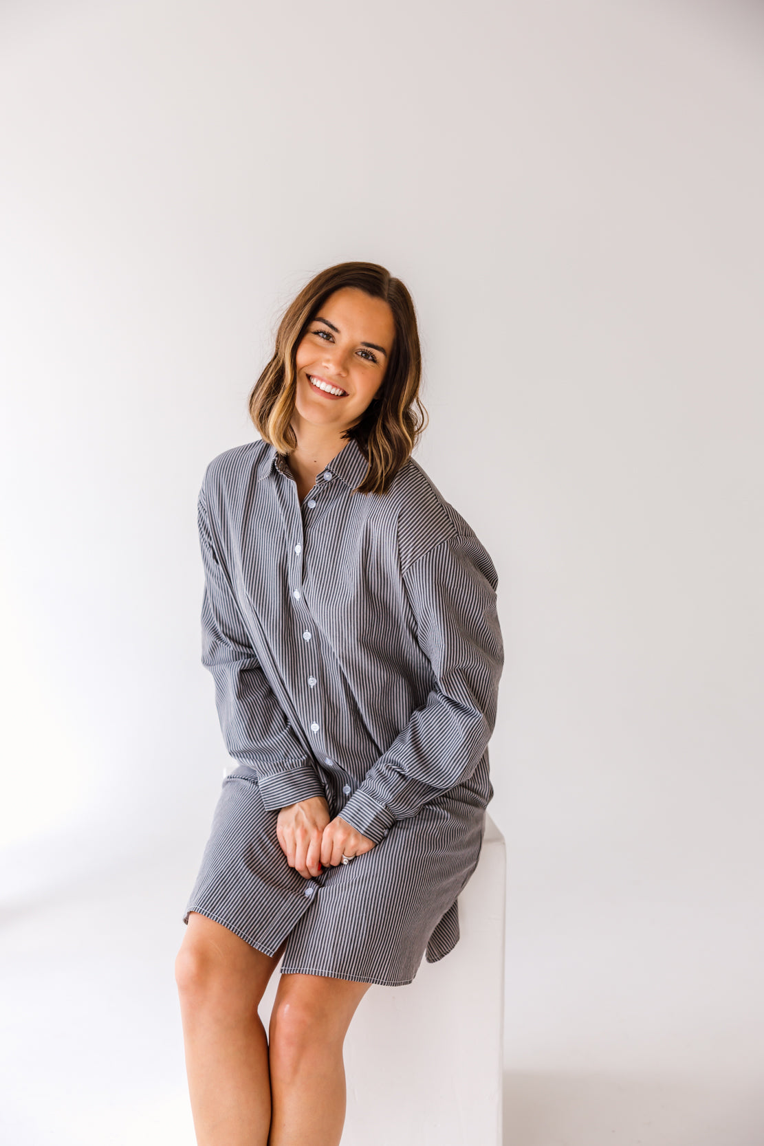 Jackie Oversized Striped Shirt Dress | Charcoal