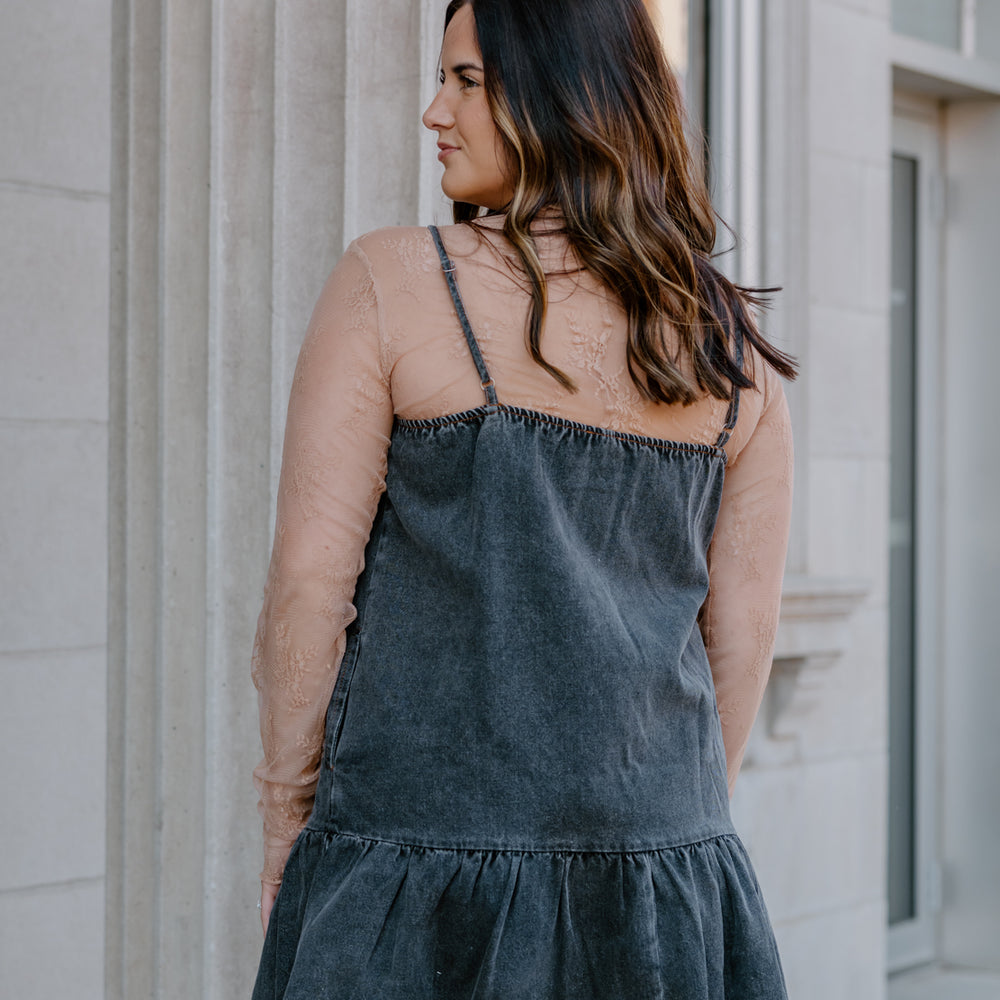 
                      
                        Junie Tiered Denim Dress | Washed Black
                      
                    