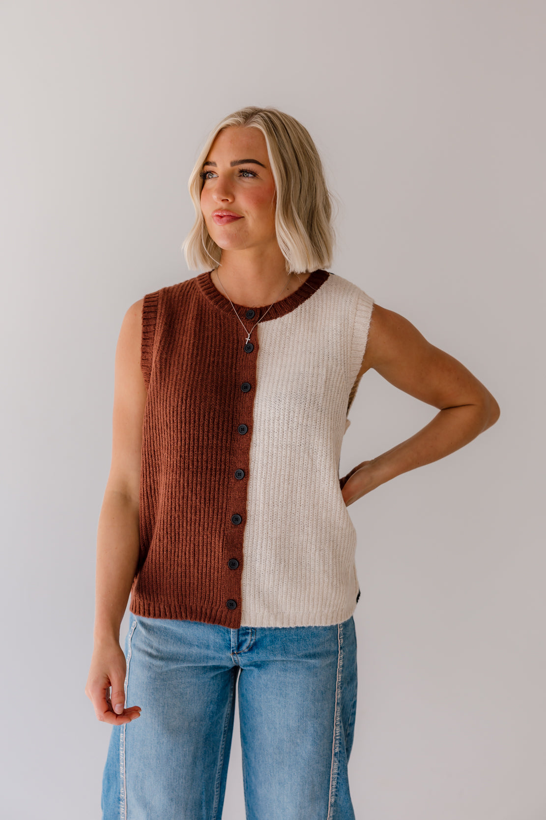 Myla Color Block Sweater Vest | Brick/Light Taupe