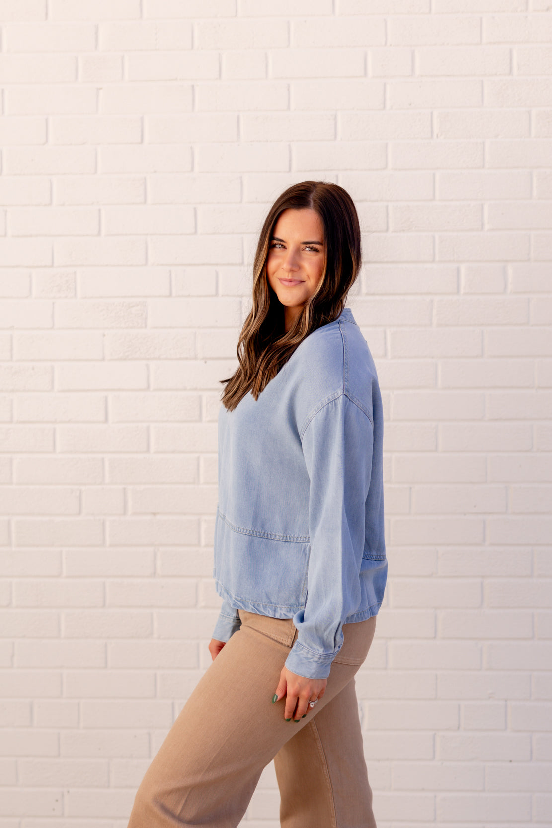 Heidi V Neck Top | Denim