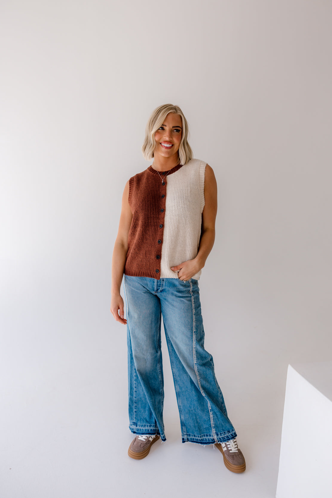 Myla Color Block Sweater Vest | Brick/Light Taupe