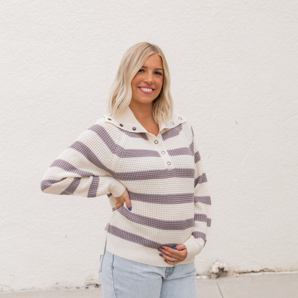 Destiny Chunky Knit Striped Sweater | Heather Grey