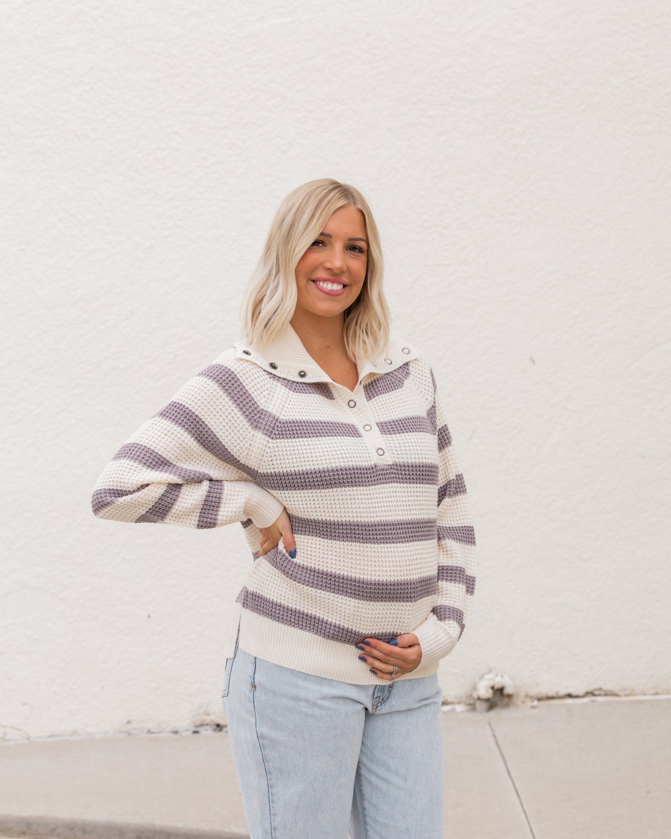 Destiny Chunky Knit Striped Sweater | Heather Grey