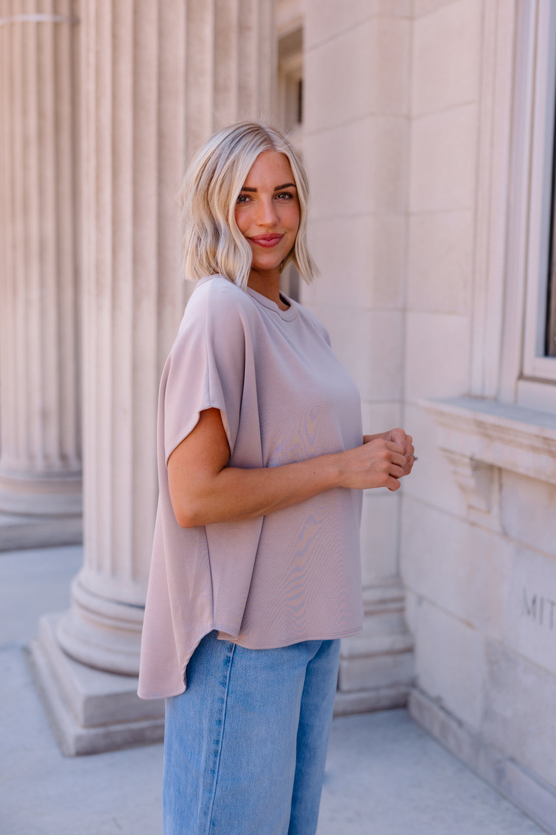 Ava Short Sleeve Top | Mushroom