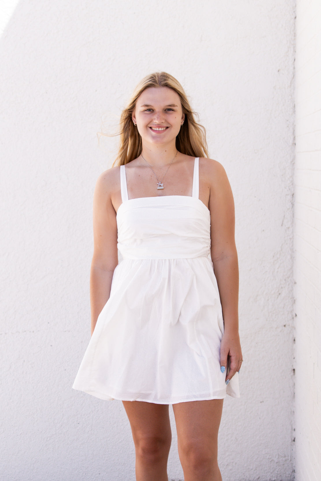 Nova Poplin Pleated Mini Dress | White