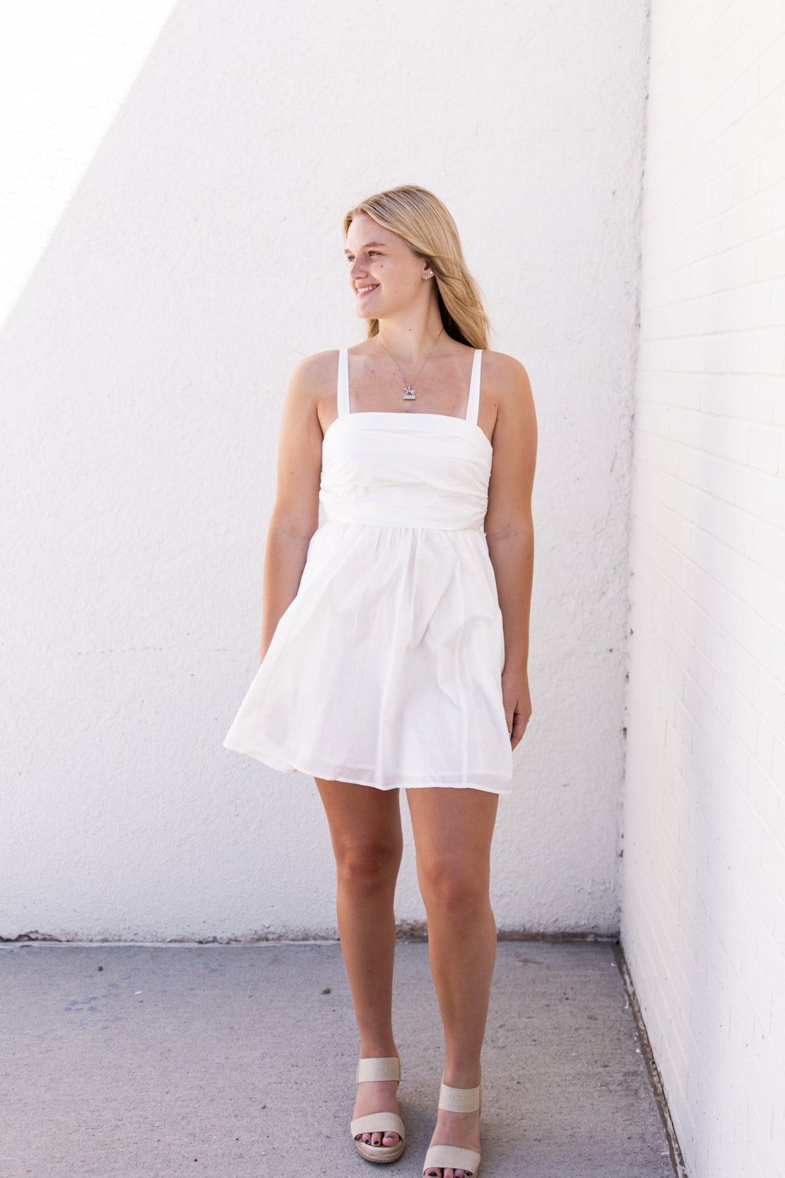 Nova Poplin Pleated Mini Dress | White