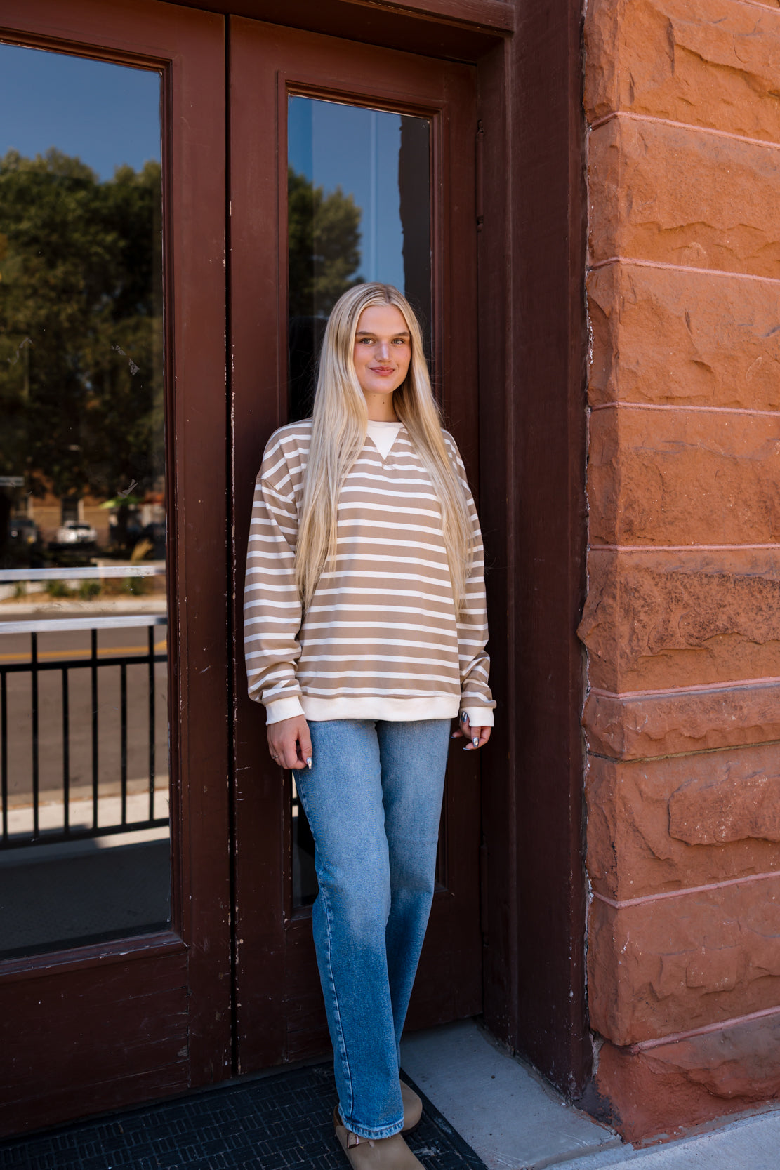 Laura Striped Sweatshirt | Taupe/Cream