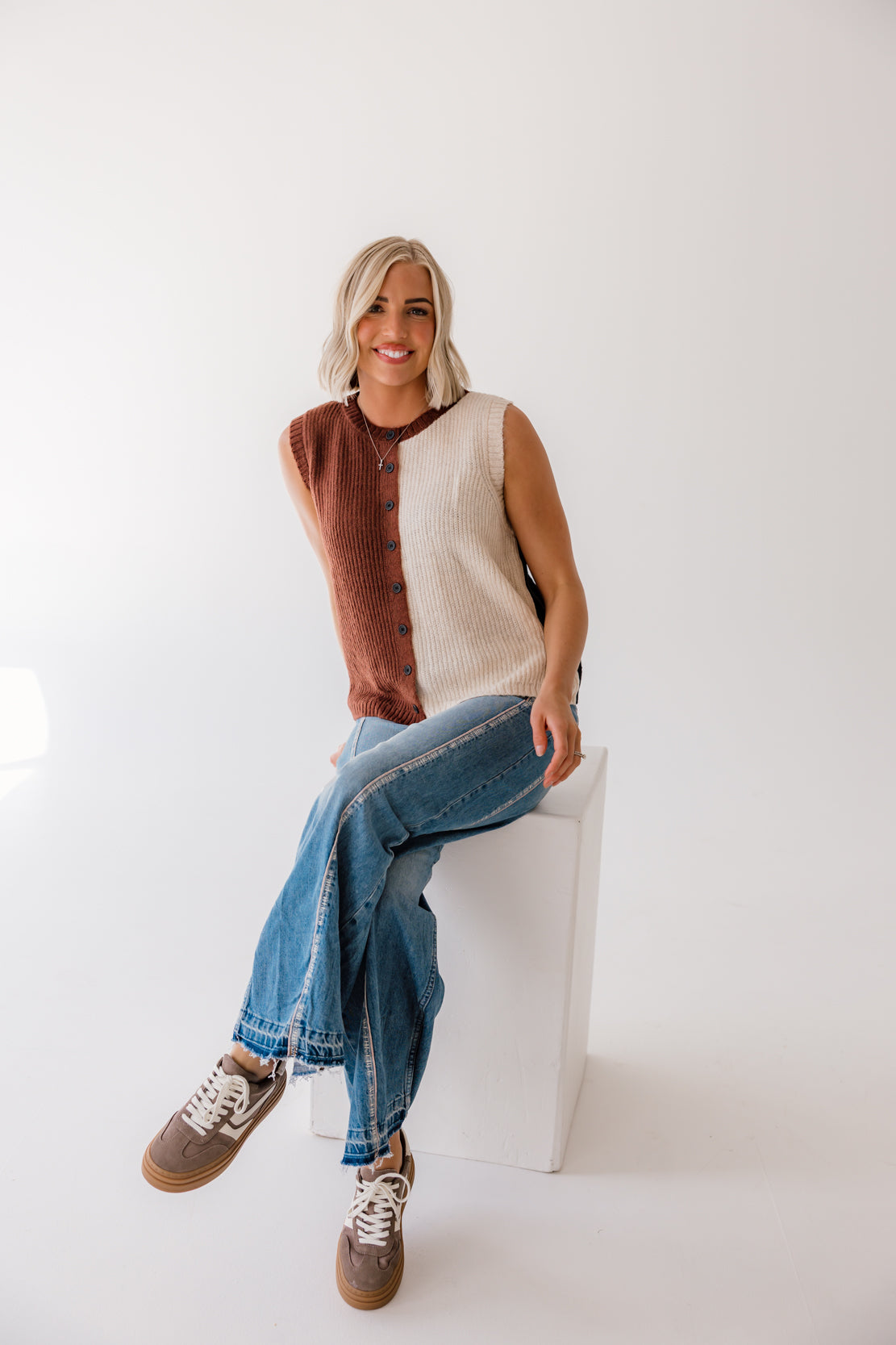 Myla Color Block Sweater Vest | Brick/Light Taupe
