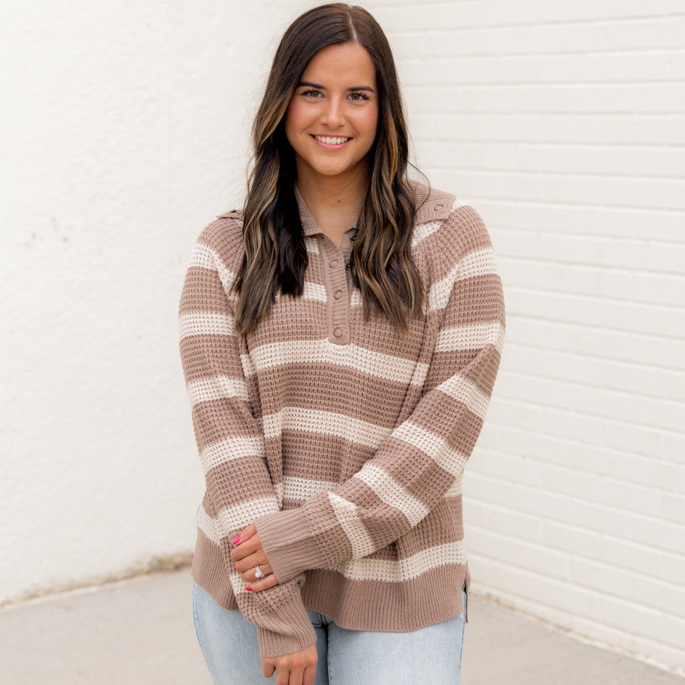 Destiny Chunky Knit Striped Sweater | Mocha