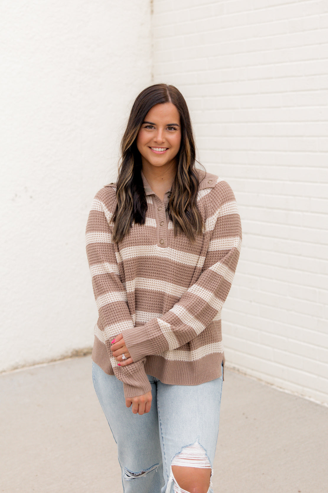 Destiny Chunky Knit Striped Sweater | Mocha