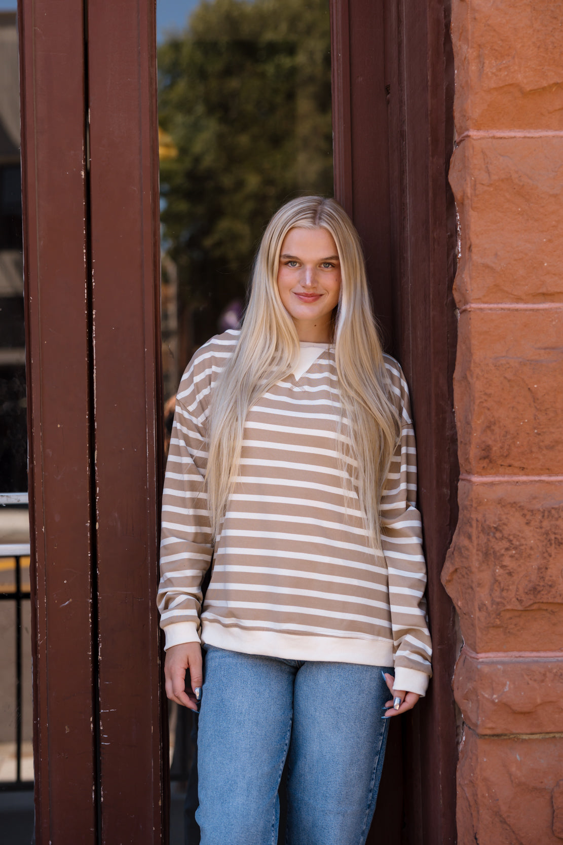 Laura Striped Sweatshirt | Taupe/Cream