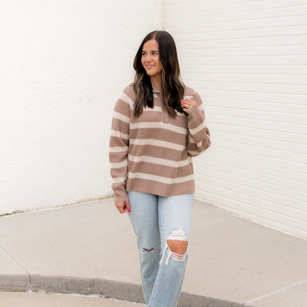 Destiny Chunky Knit Striped Sweater | Mocha