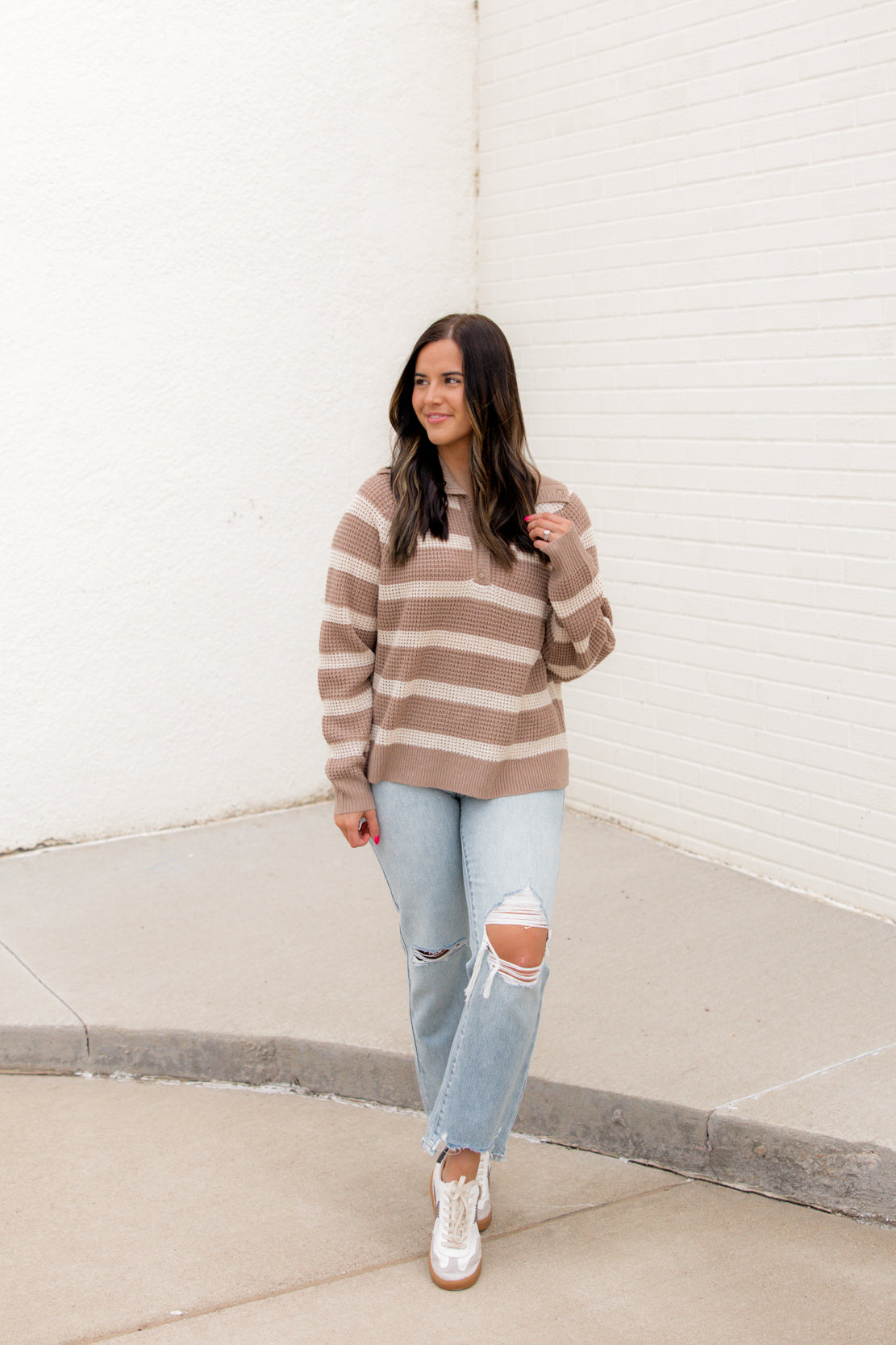 Destiny Chunky Knit Striped Sweater | Mocha