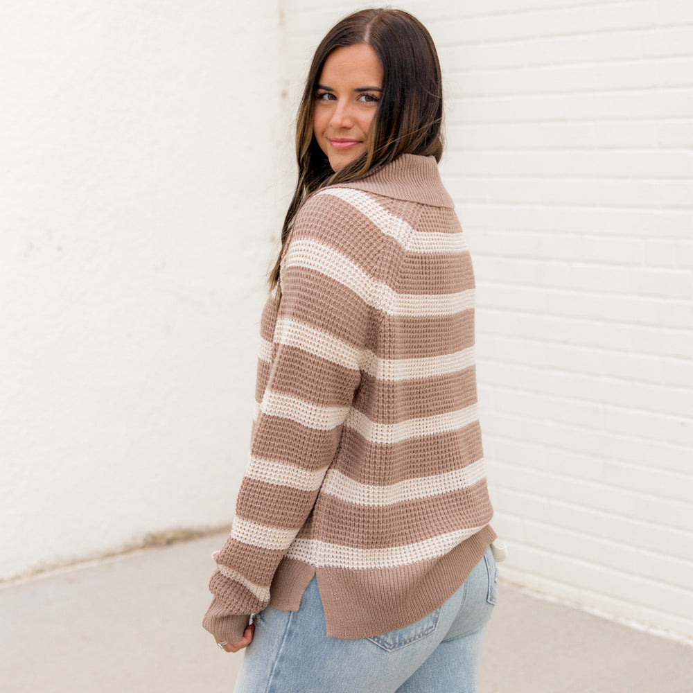 
                      
                        Destiny Chunky Knit Striped Sweater | Mocha
                      
                    