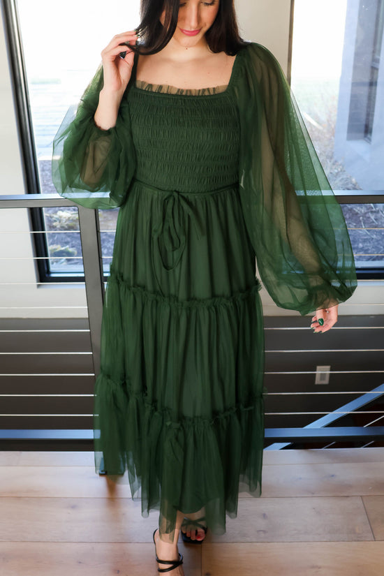 Luna Long Sleeve Mesh Maxi Dress | Deep Green