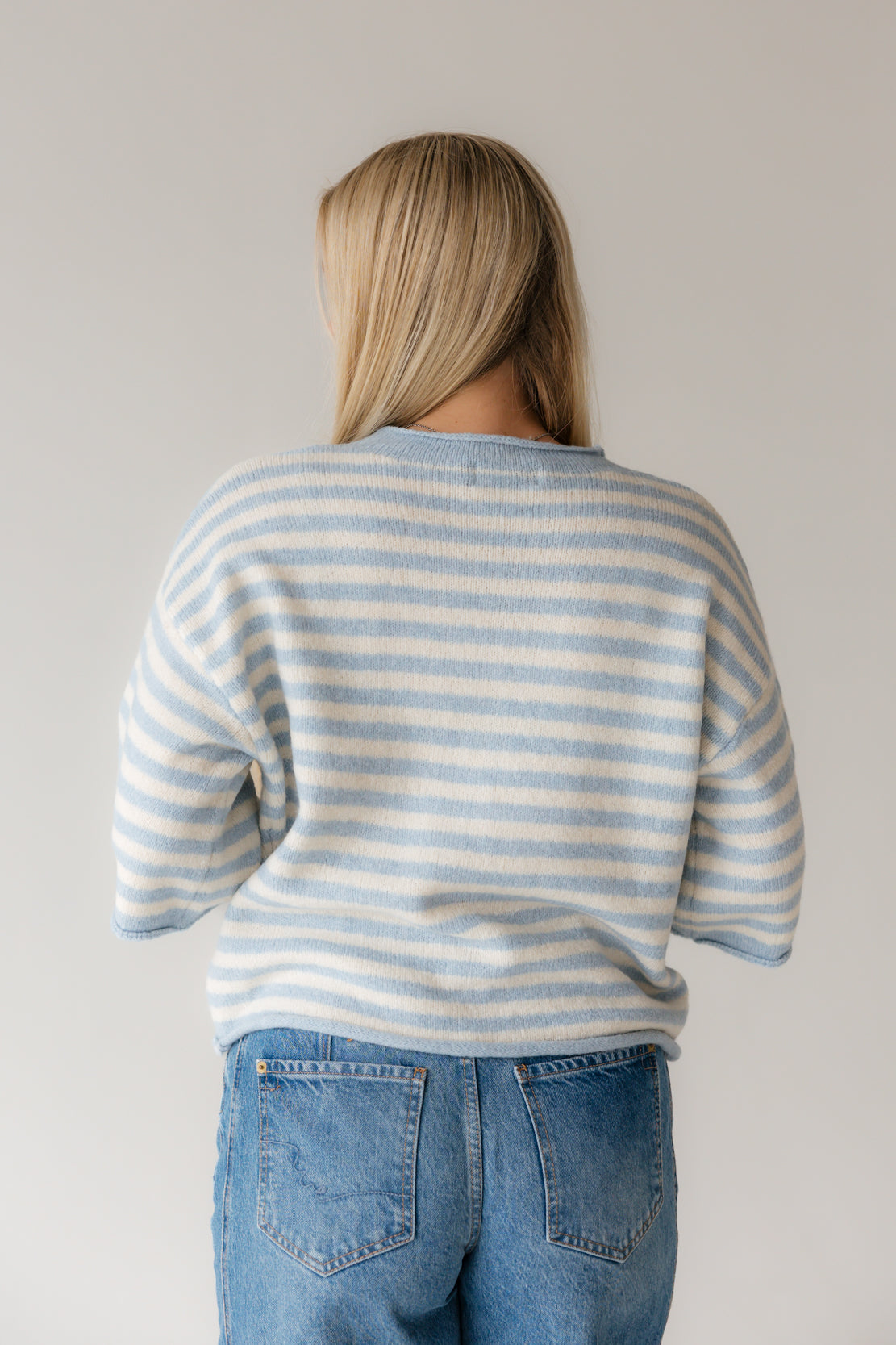 Mila Quarter Sleeve Striped Cardi | Light Blue