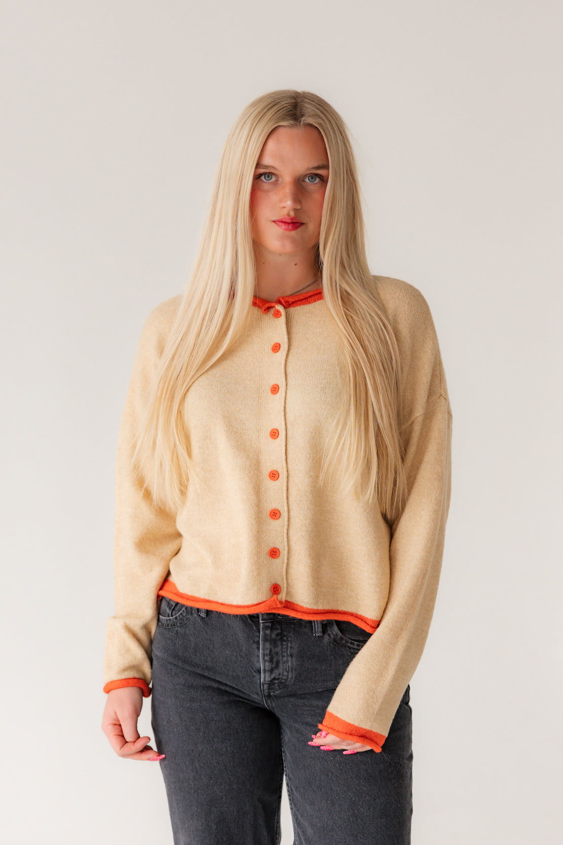 Madi Contrast Striped Cardigan | Light Taupe