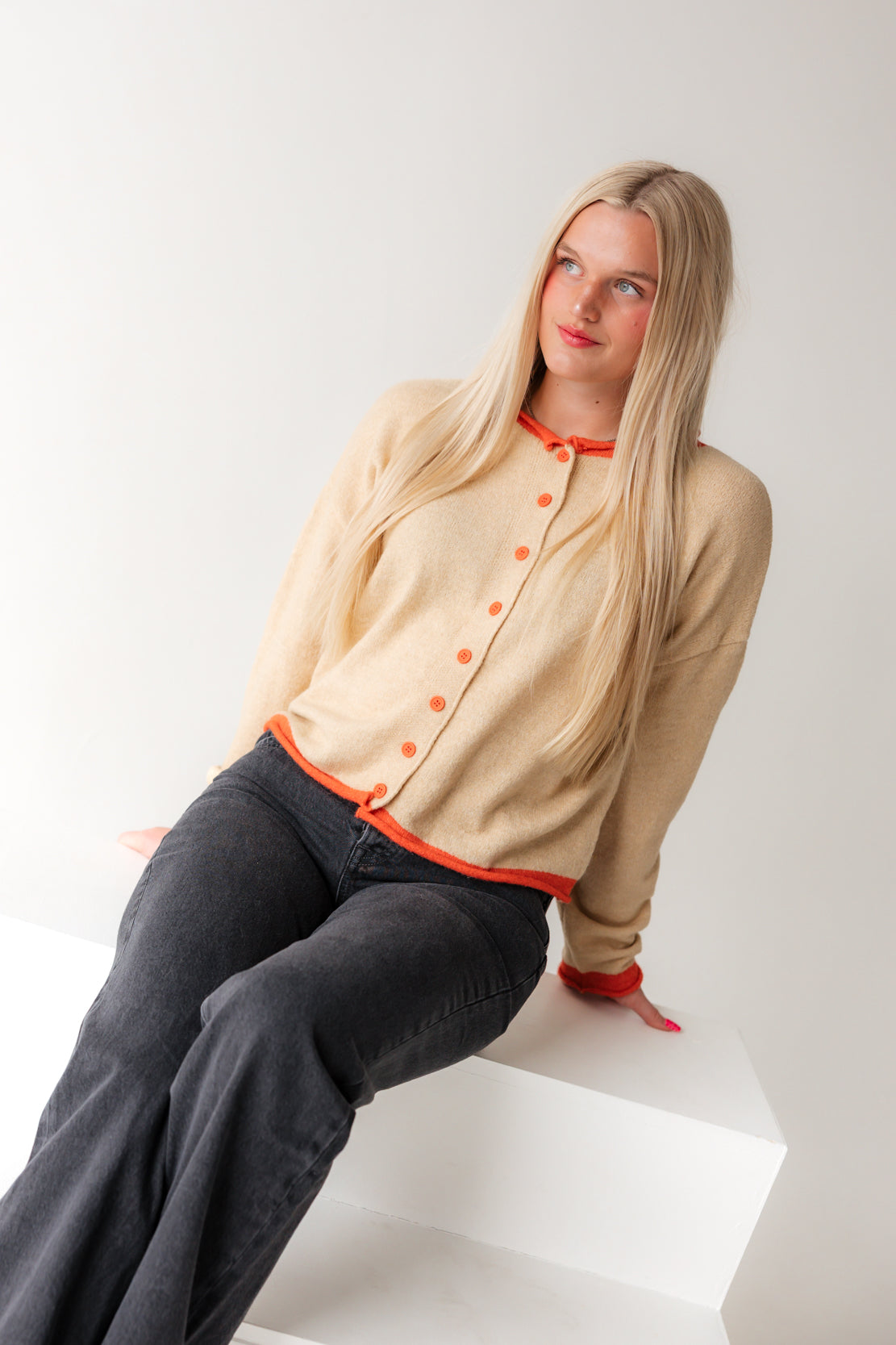 Madi Contrast Striped Cardigan | Light Taupe