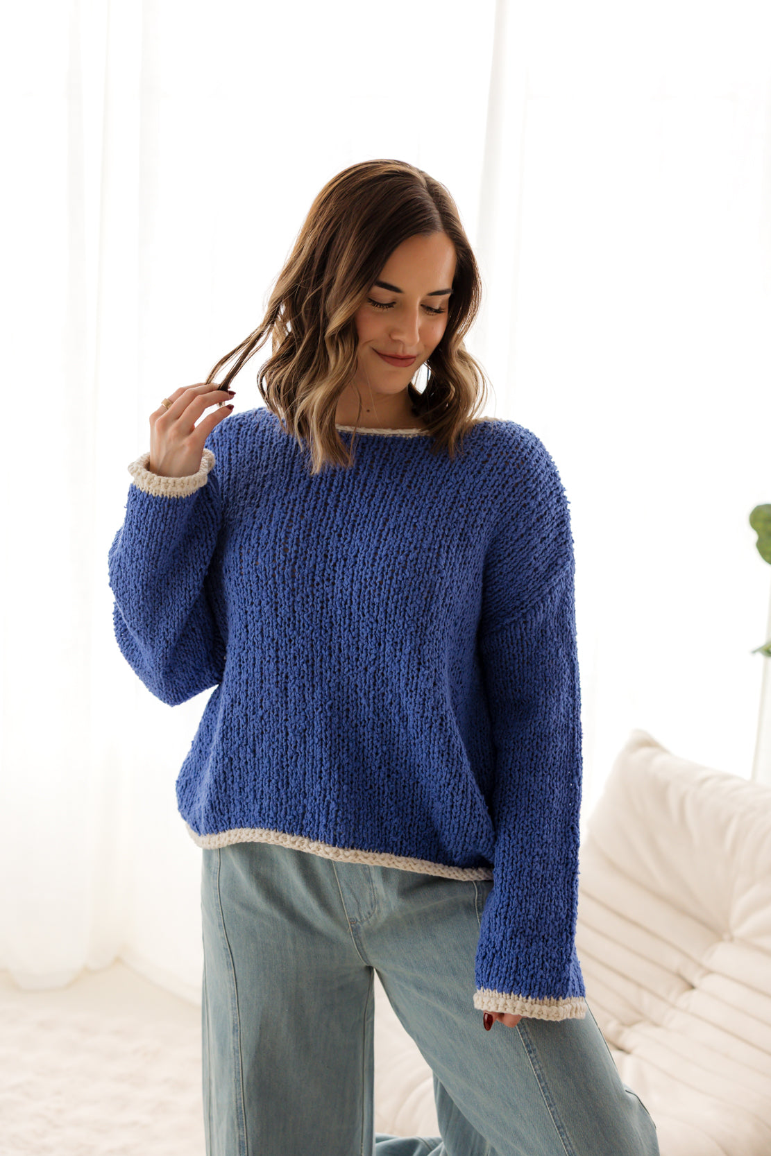 Gemma Cropped Sweater | Blue Ivory
