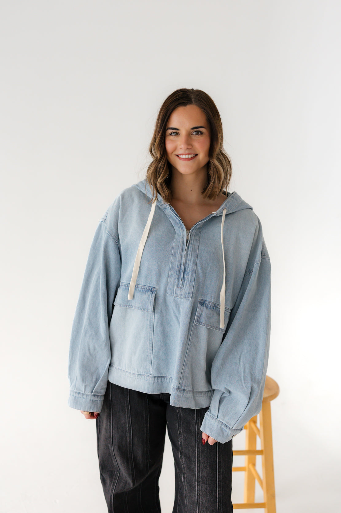 Abigail Hooded Jacket | Washed Denim